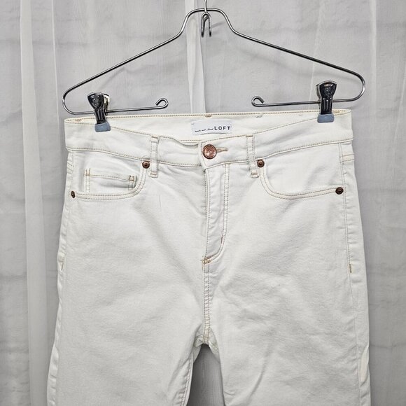 Loft White High Rise Flare Crop Jeans Denim Distressed 4 - Picture 2 of 15